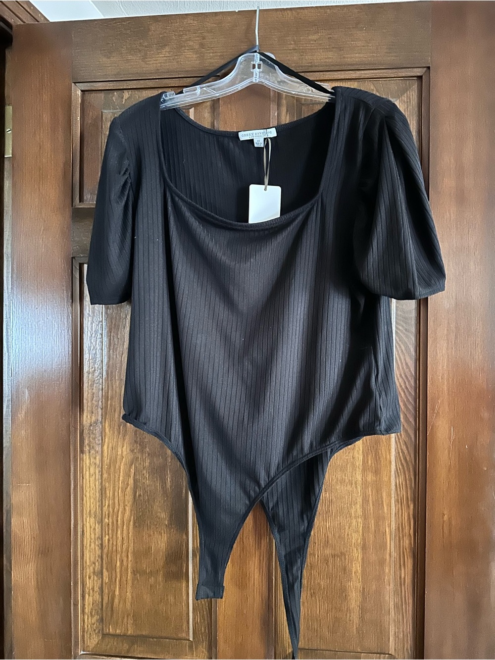 Green Envelope Black Ribbed Scoop Neck Bodysuit 1X NWT Snap Thong